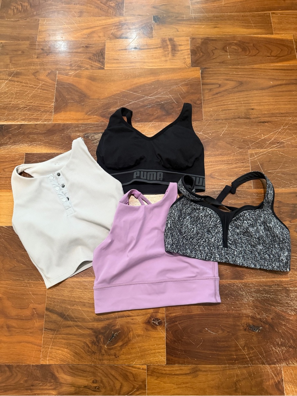 Lot of 4 size 8 sports bras Lululemon (2), Buff bunny and Puma